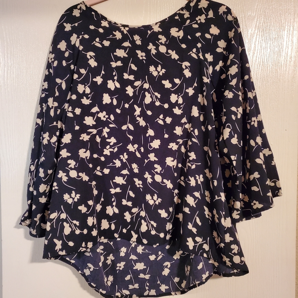 Blouse by Papermoon, XL, Navy with tan floral print